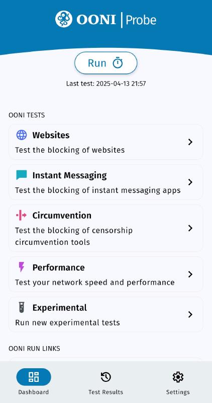 Dashboard main screen